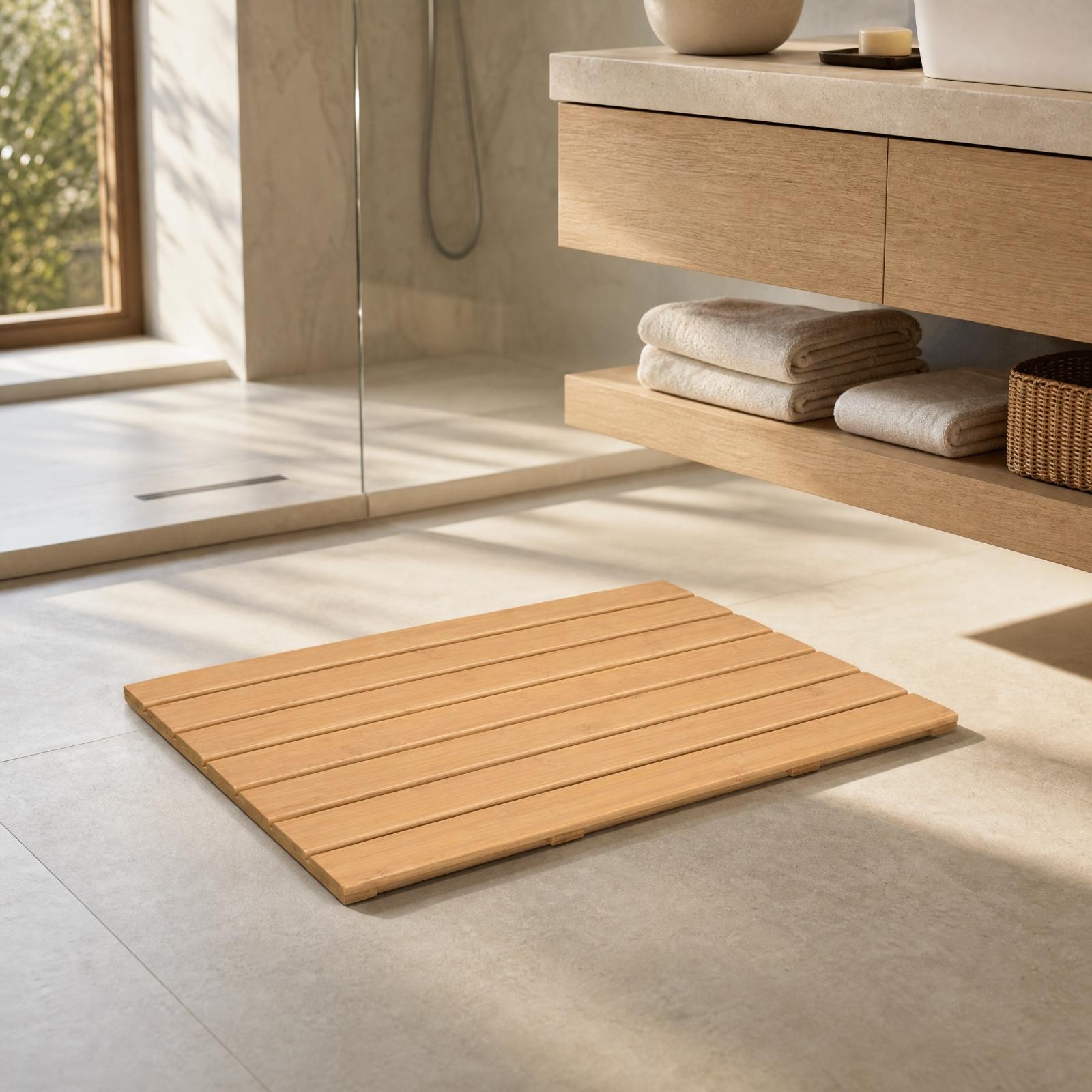 Bamboo Bath Mat - Bamboo Slat Restroom Mat Quick-Draining Bamboo