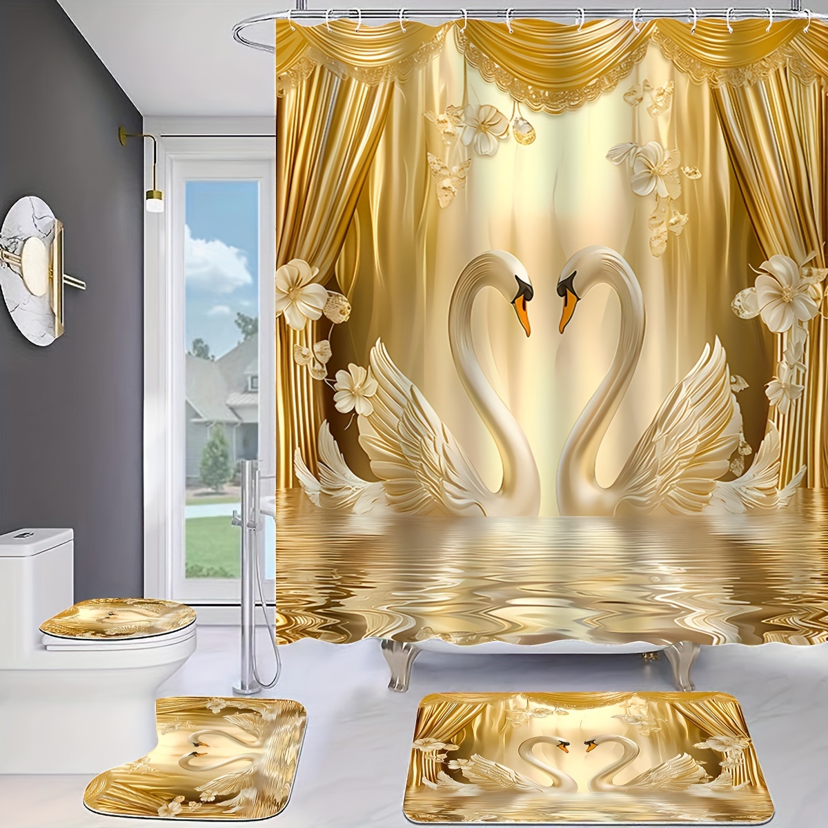 Romantic Golden Swans Bathroom - Bamboo Bath Mat review and price